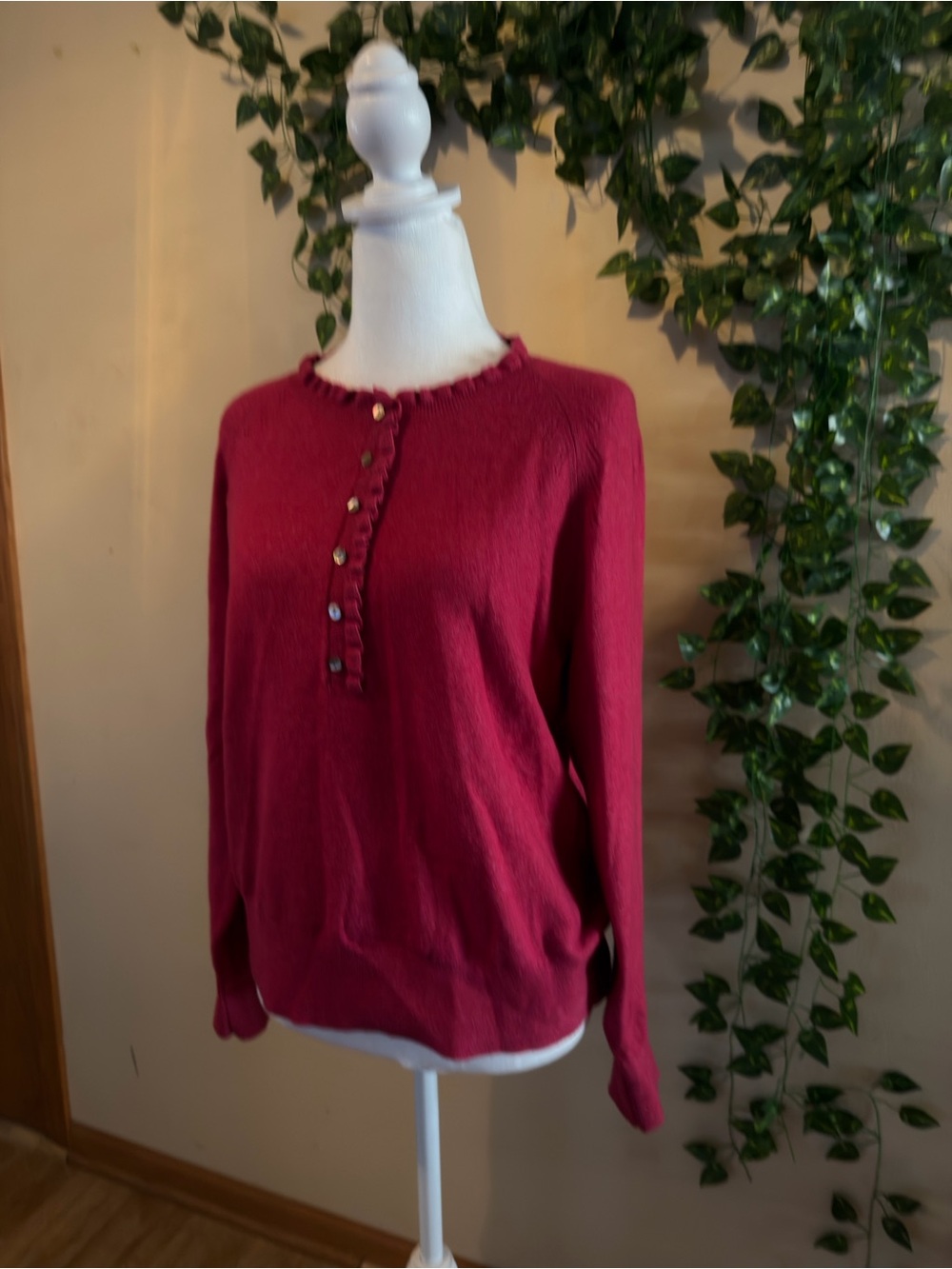 Sundance Raspberry Button-Front Henley Sweater - Picture 4 of 7
